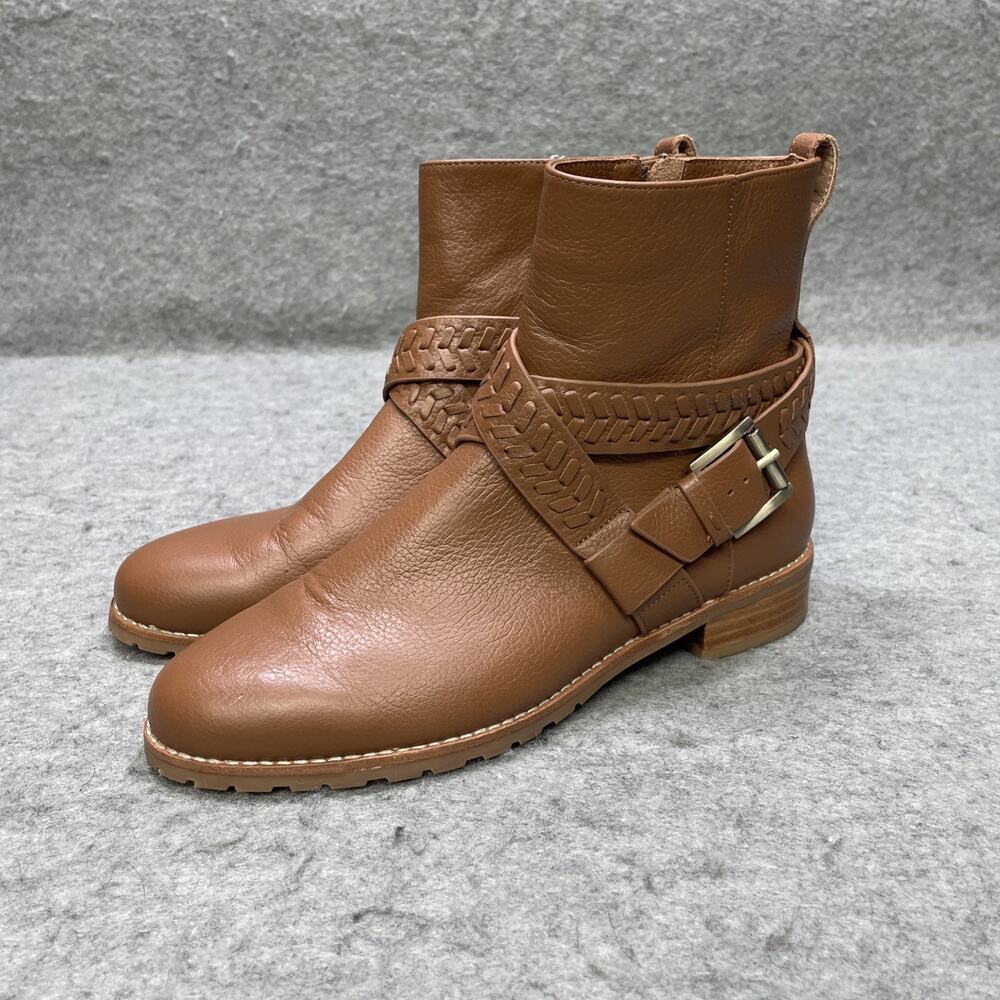 Jack Rogers Eliza Moto Booties Womens 7.5M Brown Leather Harness Buckle Side Zip